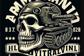 create vintage army tank skull logo with t shirt design