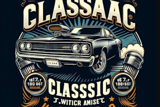 do premium classic car print logo t shirt design
