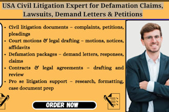 usa civil litigation expert for defamation claims lawsuit demand letter petition