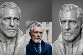 create custom 2d image to 3d bust realistic head model stl for 3d printing