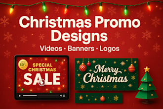 design christmas sales promo videos, banners, logo and festive holiday promotion