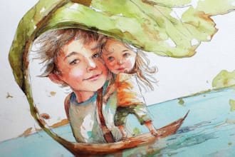 illustrate children story book illustration in watercolor, kids book artwork