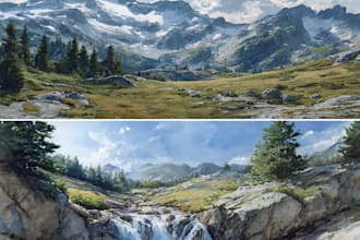 paint realistic landscape watercolor painting illustration