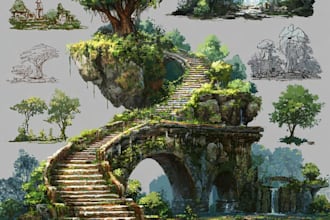 draw fantasy landscape or enviroment art