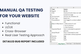 do manual QA testing for your website with a detailed report