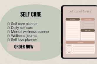 self care planner, wellness journal, design fitness guide, habit tracker sheet