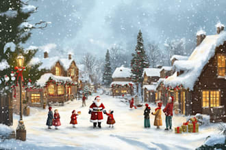 illustrate christmas story book illustration, magical