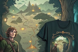 do fantasy tshirts design landscape map dnd character friendship portrait