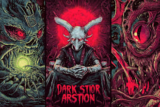 create detailed dark art illustrations for bands and merch