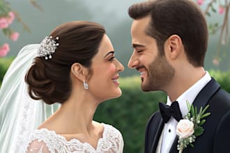 draw a couple portrait wedding portrait illustration