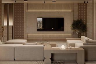 model modern interior design,realistic basement rendering,furniture layout,revit