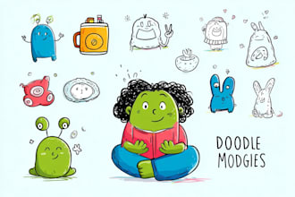 create  doodle icons, cartoon illustrations