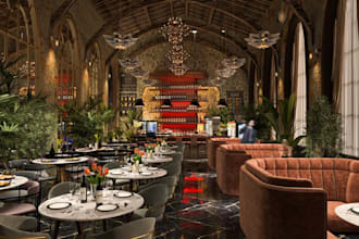 remodel 3d restaurant interior render,lounge area,cafe,3d element,wine bar,club