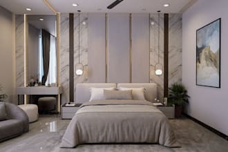 refurnish 3d master bedroom, luxury design, makeup area, bathroom rendering