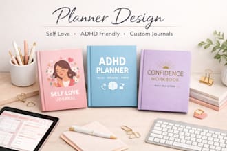 design journaling planner, self love planner, adhd, self confidence planner