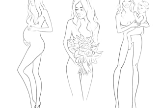 do minimalist custom vector art feminine illustration hand drawn line art