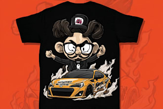 draw custom cartoon t shirt design and clothing illustration