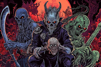 draw detailed dark art, heavy metal, skull illustration
