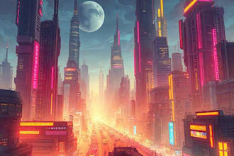 draw illustration of futuristic cyberpunk city