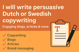 write persuasive dutch or swedish copywriting, blogs, articles and essays