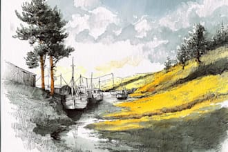 draw a watercolor landscape illustration