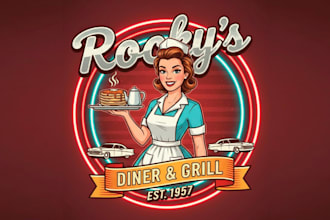 design wonderful diner girls vintage logo with 1 day delivery