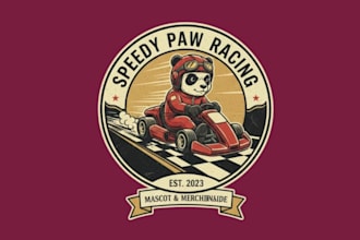make panda racing mascot logo design with express delivery