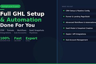 set up and automate your gohighlevel CRM, funnels, workflows, and saas snapshots