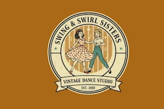 draw girls couple dance vintage logo design with unlimited review