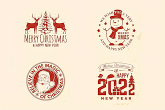 do modern custom happy new year and merry christmas logo design