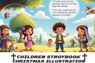 illustrate bible theme and illustrate christmas children storybook