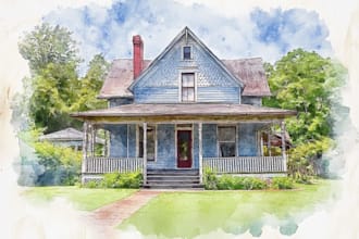 watercolor paint a house portrait