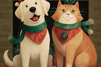 make a christmas pet portrait or illustration