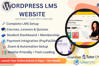 create wordpress lms websites development using learndash, tutorlms or lifterlms
