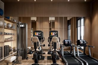 redesign 3d modern gym interior,fitness equipment setup, workout room,cgi render