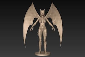 sculpt 3d fantasy character,humanoid nsfw model,demon wings,stl resin kit design