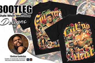 design a professional wwe vintage bootleg rap tees for you