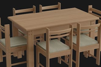 do 3d table, 3d chair, 3d spoon and 3d pot