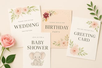 design wedding invitation, birthday card, greeting card, baby shower invitations