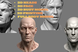 sculpt realistic 3d heads 3d bust model, 3d face full body model for 3d printing