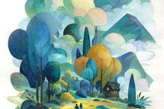 paint a watercolor and gouache landscape illustration