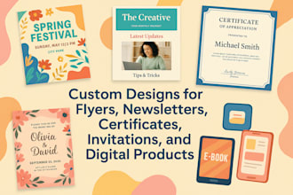 design flyer, canva newsletter, canva certificates, invitations, digital product