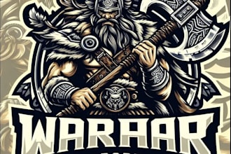 do vintage axe barbarian warrior esport logo with creative concepts