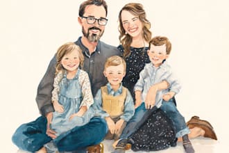 custom watercolor family portrait from photo