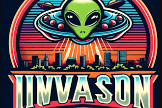 do vintage alien invasion esport logo t shirt design