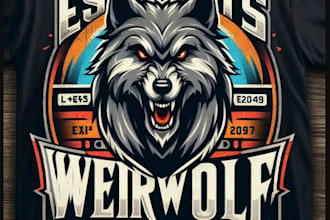 make retro t shirt wolf or werewolf logo