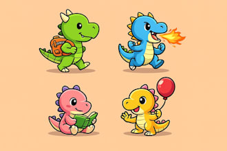 cute 2d cartoon character with 4 poses