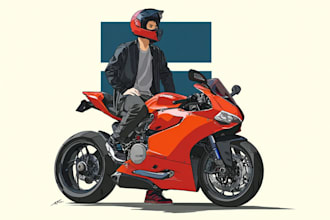 draw cartoon motorcycle illustration from your image