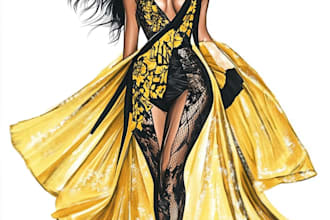 draw a fashion illustration, portrait, sketch
