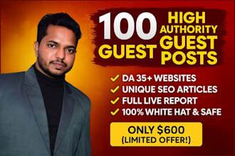 publish 100 high authority guest posting with dofollow backlinks